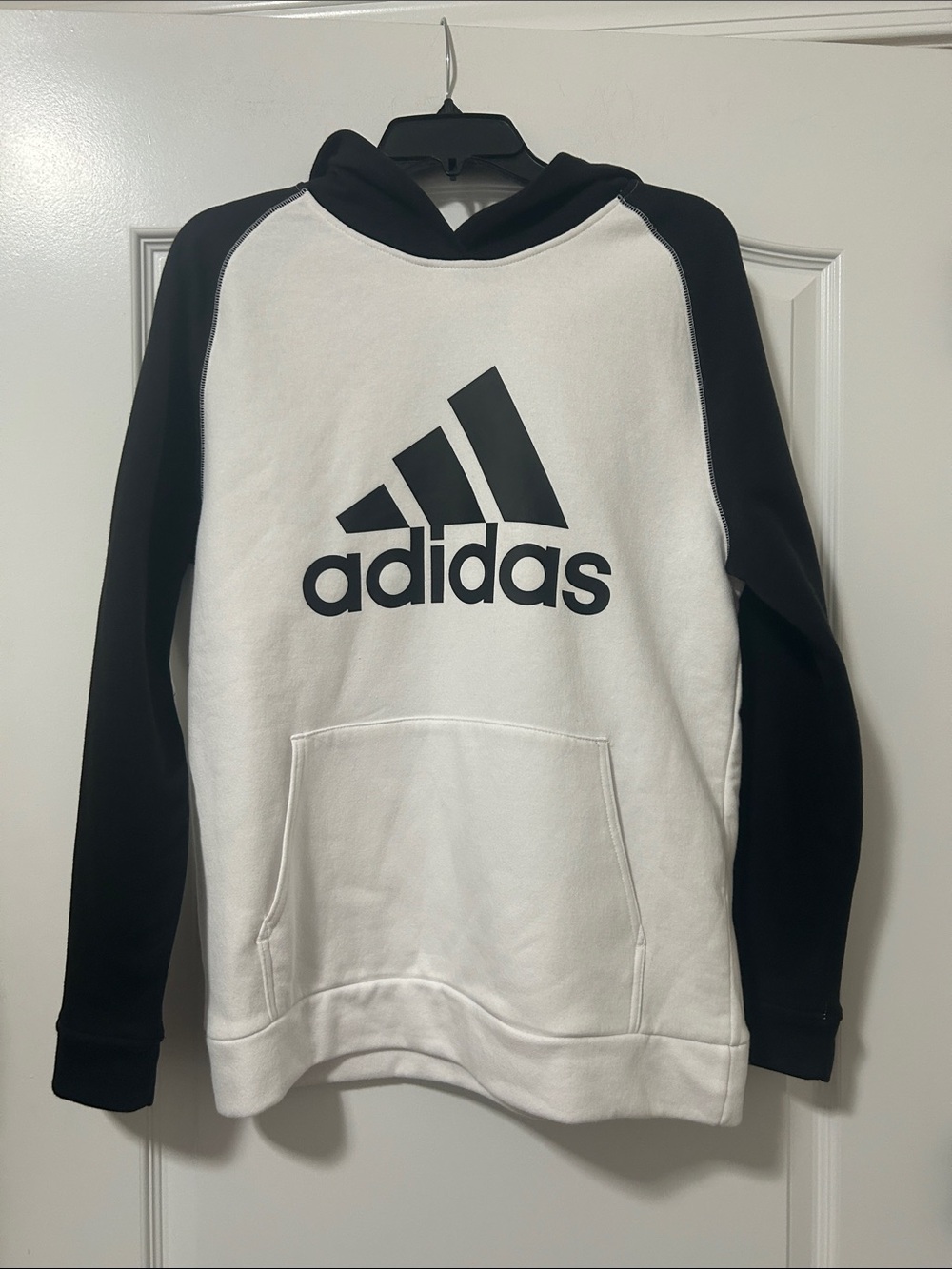 adidas boys White and Black Crewneck Logo Sweatshirt